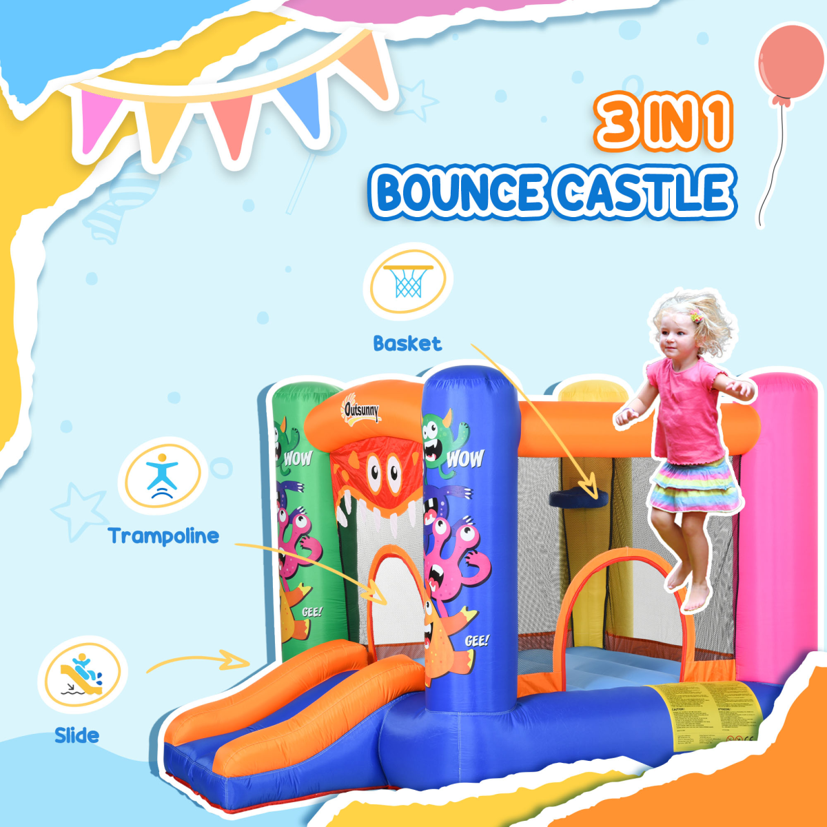 Inflatable Bouncy Castle with Slide & Basketball Fun