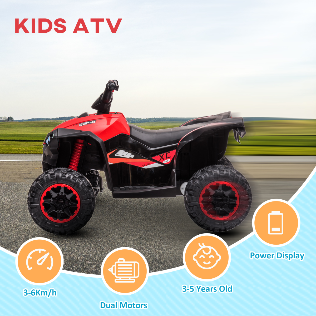 12V Electric Quad Bikes for Kids Ride On Car ATV Toy for 3-5 Years Red