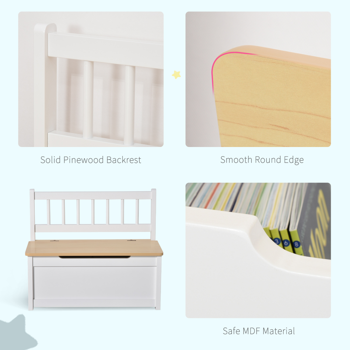 Deluxe 2-in-1 Wooden Toy Box & Kids Bench