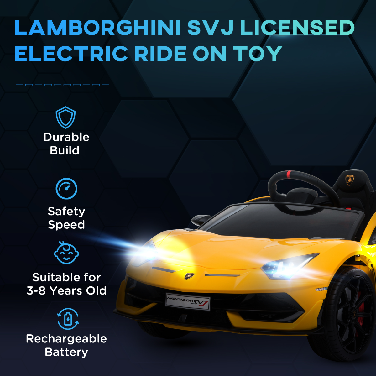 Lamborghini SVJ 12V Ride-On Car w/ Lights Music Remote 3-8 Yrs Yellow