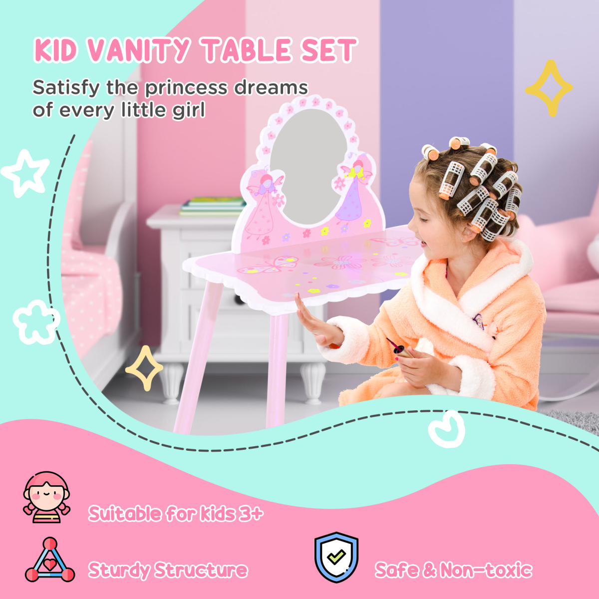 Enchanting Girls Pink Dressing Table Play Set