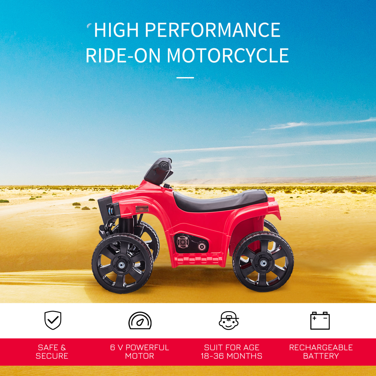 Thrilling Black 6V Electric ATV for Kids for 18-36 Months