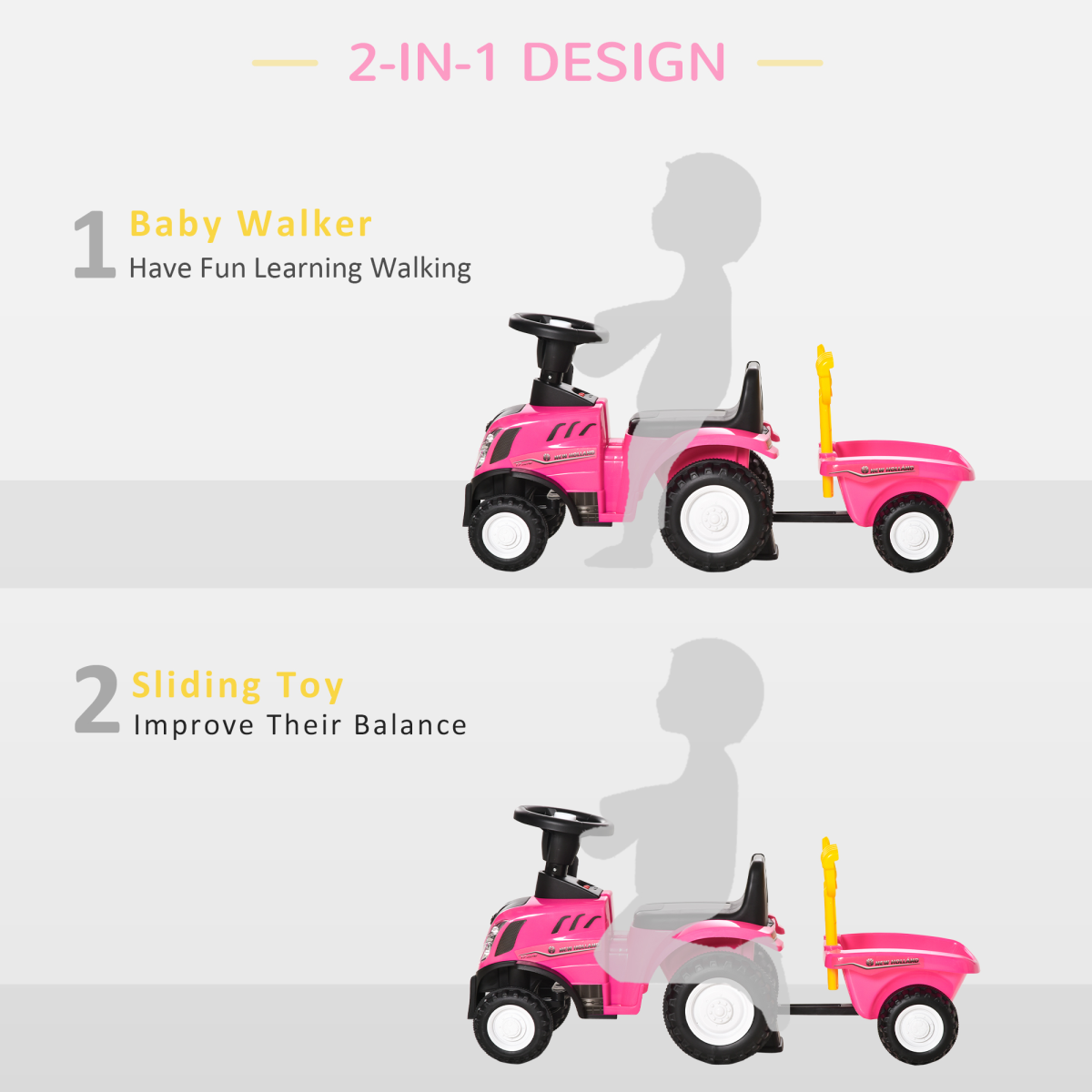 Charming Pink Sliding Car with Horn for Toddlers 12-36 Months