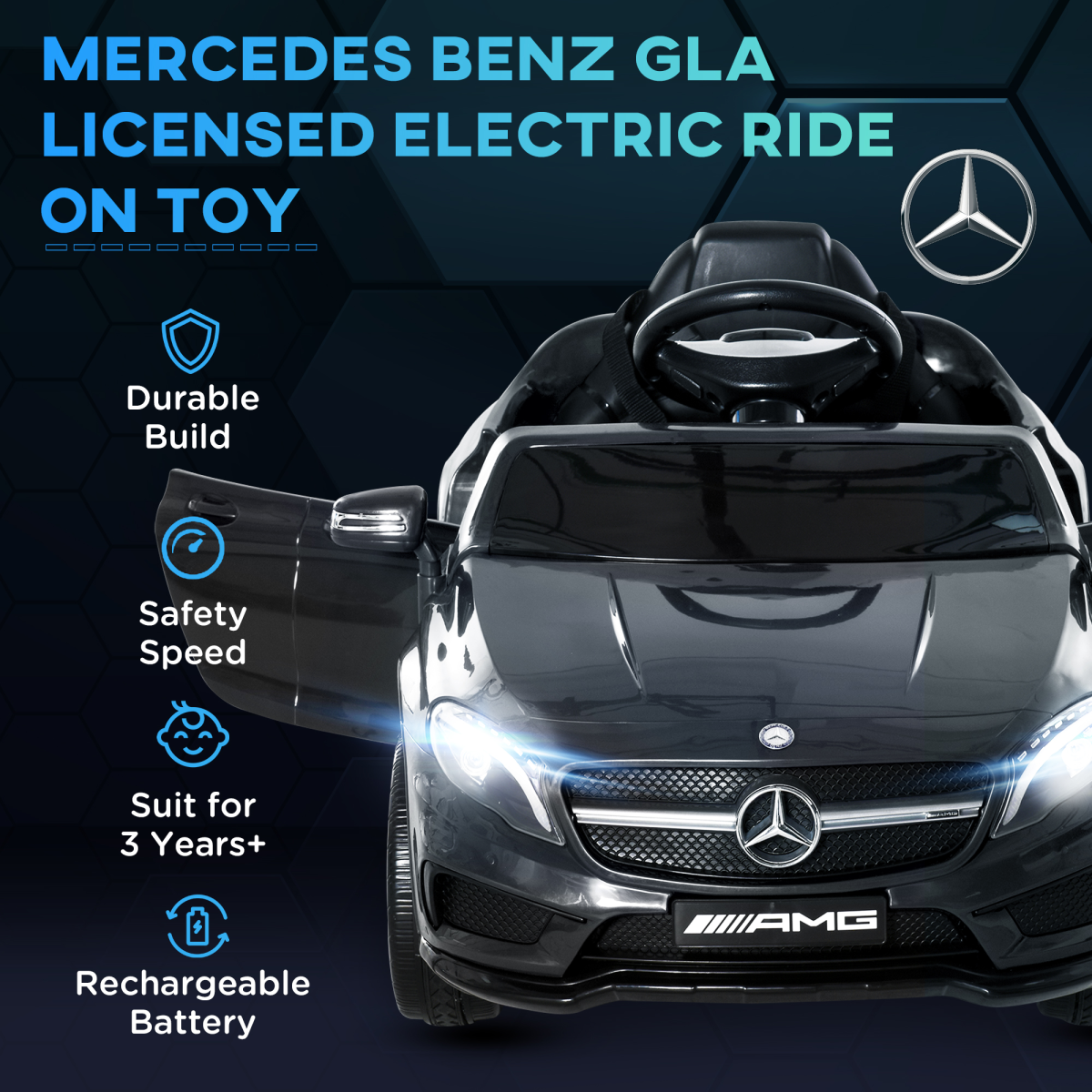 6V Licensed Mercedes Benz Kids Ride On Car W/ Remote Light Music Black
