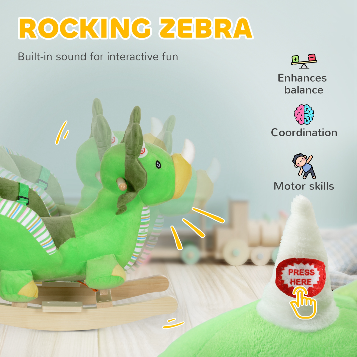 Dino Delight: AIYAPLAY Plush Rocking Horse with Sounds