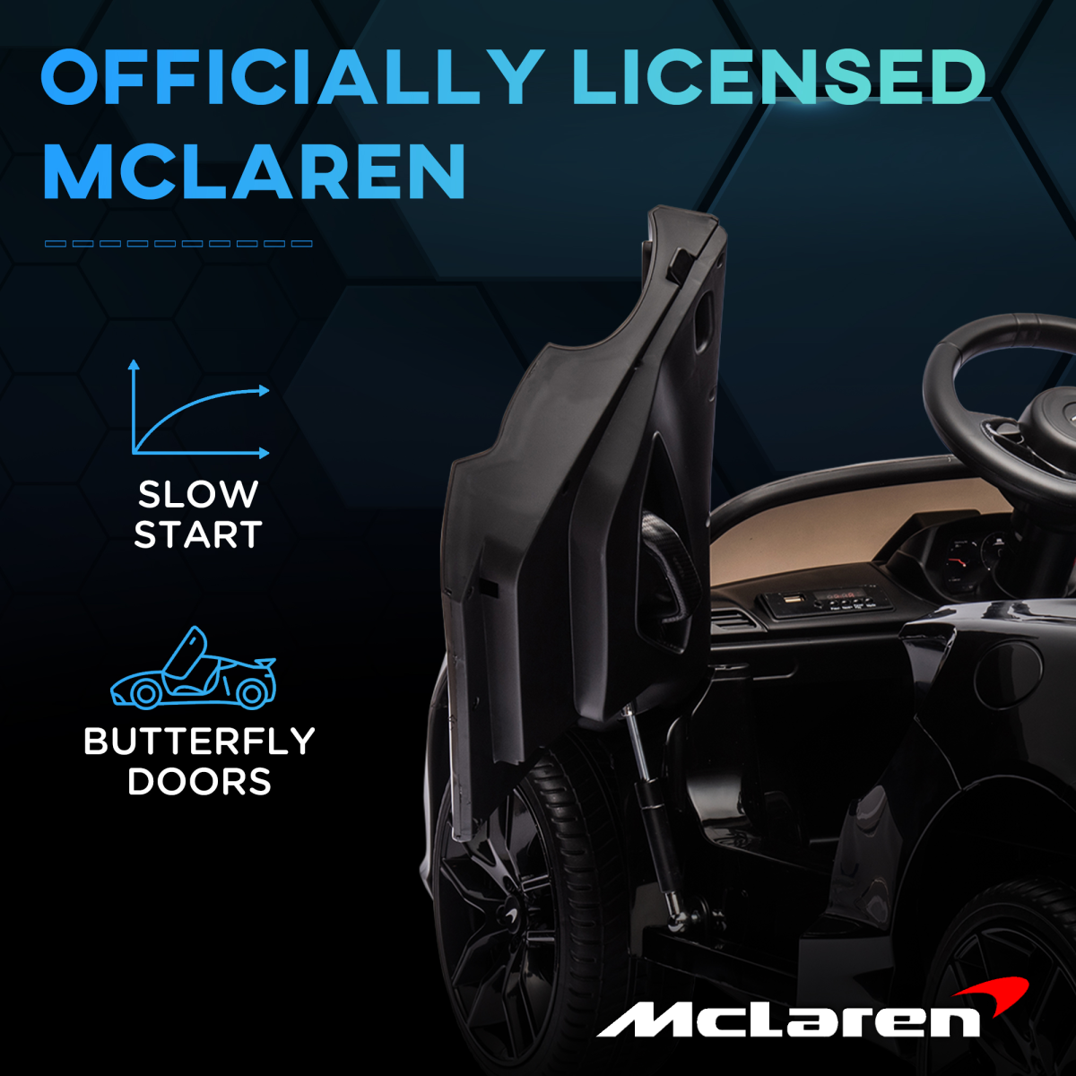 McLaren Licensed 12V Kids Electric Ride-On Car w/ Remote Control, Music - Black