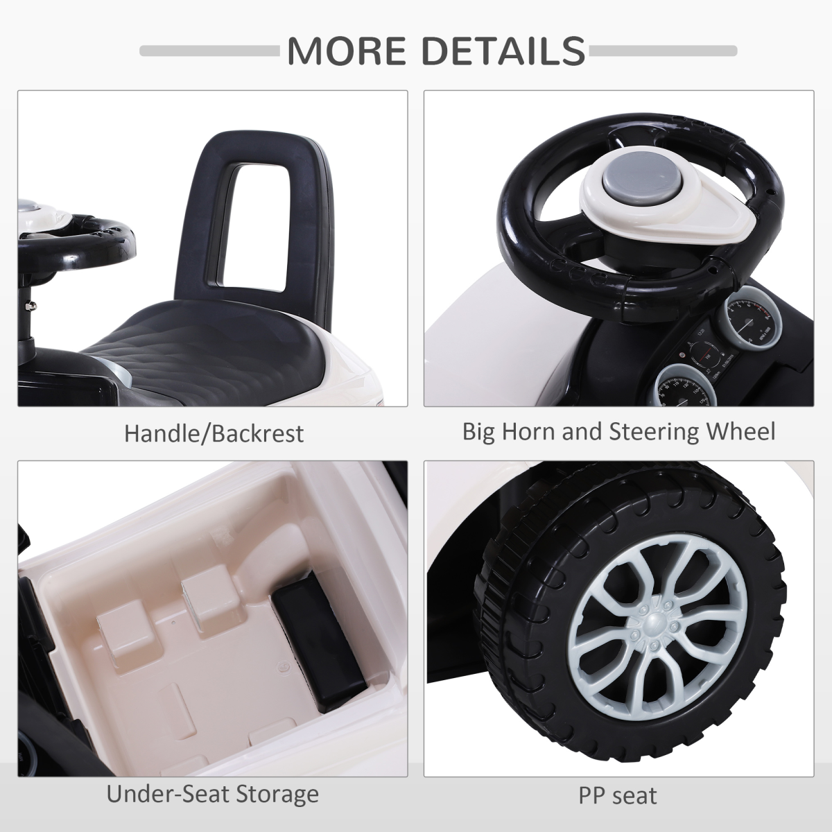 3-in-1 Ride On Car Foot To Floor Slider Toddler w/ Horn Steering White