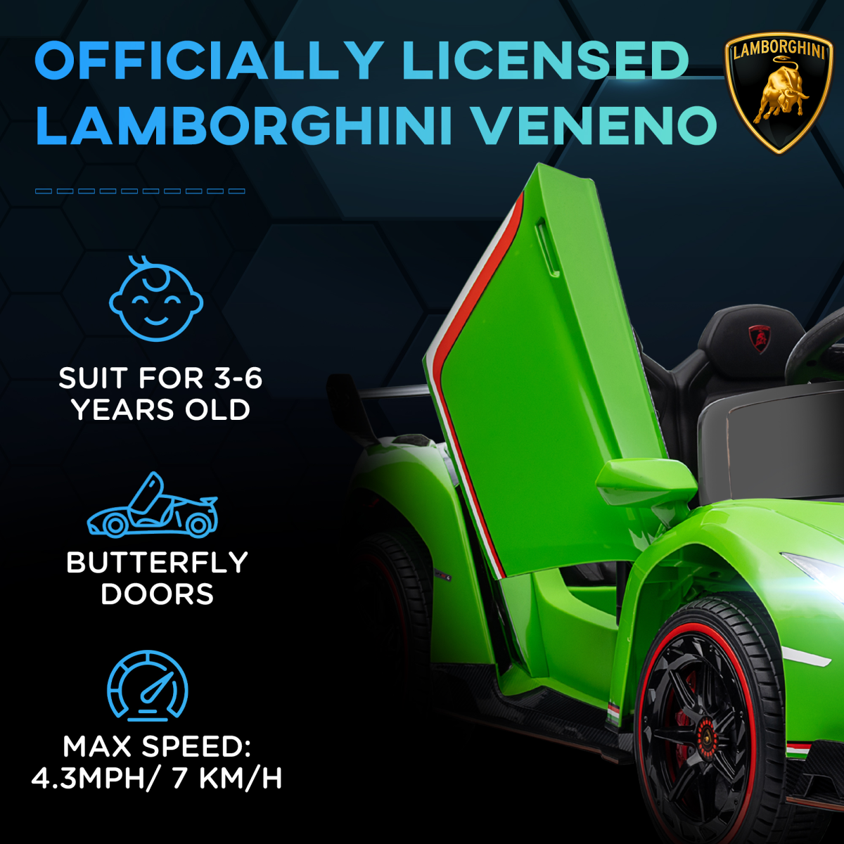 Lamborghini Veneno Licensed Electric Ride-on Car with Remote- Green
