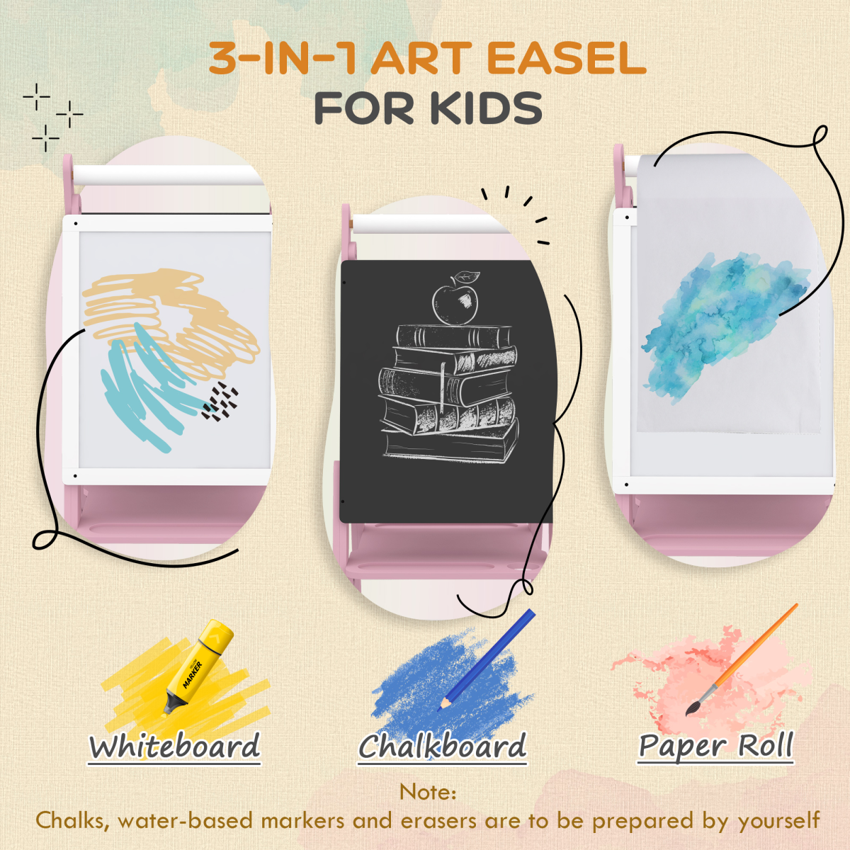 Double-Sided Kids Art Easel with Paper Roll