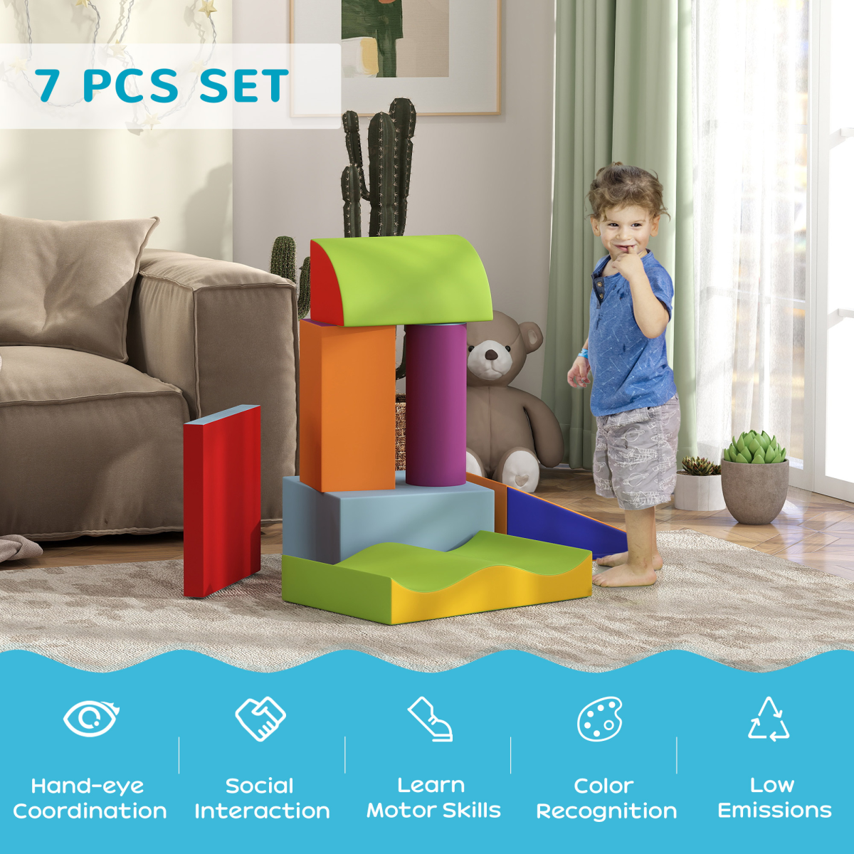 Colorful 7-Piece Kids Soft Foam Puzzle Play Blocks