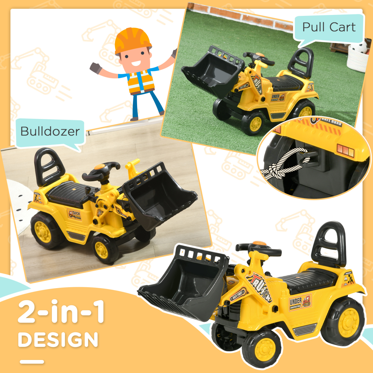 Triple Fun Ride-On Bulldozer