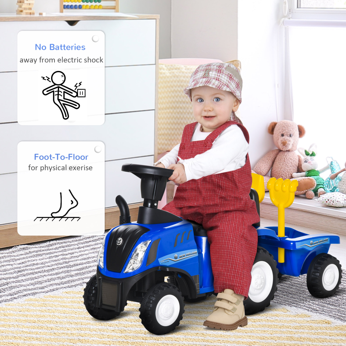 Blue Ride-On Tractor Toddler Walker & Slider for Ages 12-36 Months
