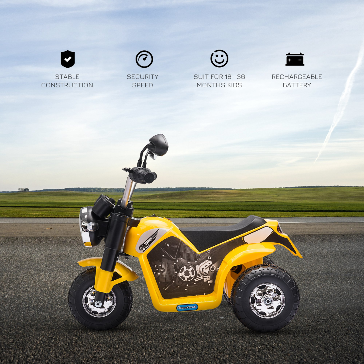 6V Kids Electric Motorcycle Ride-On Toy in Yellow