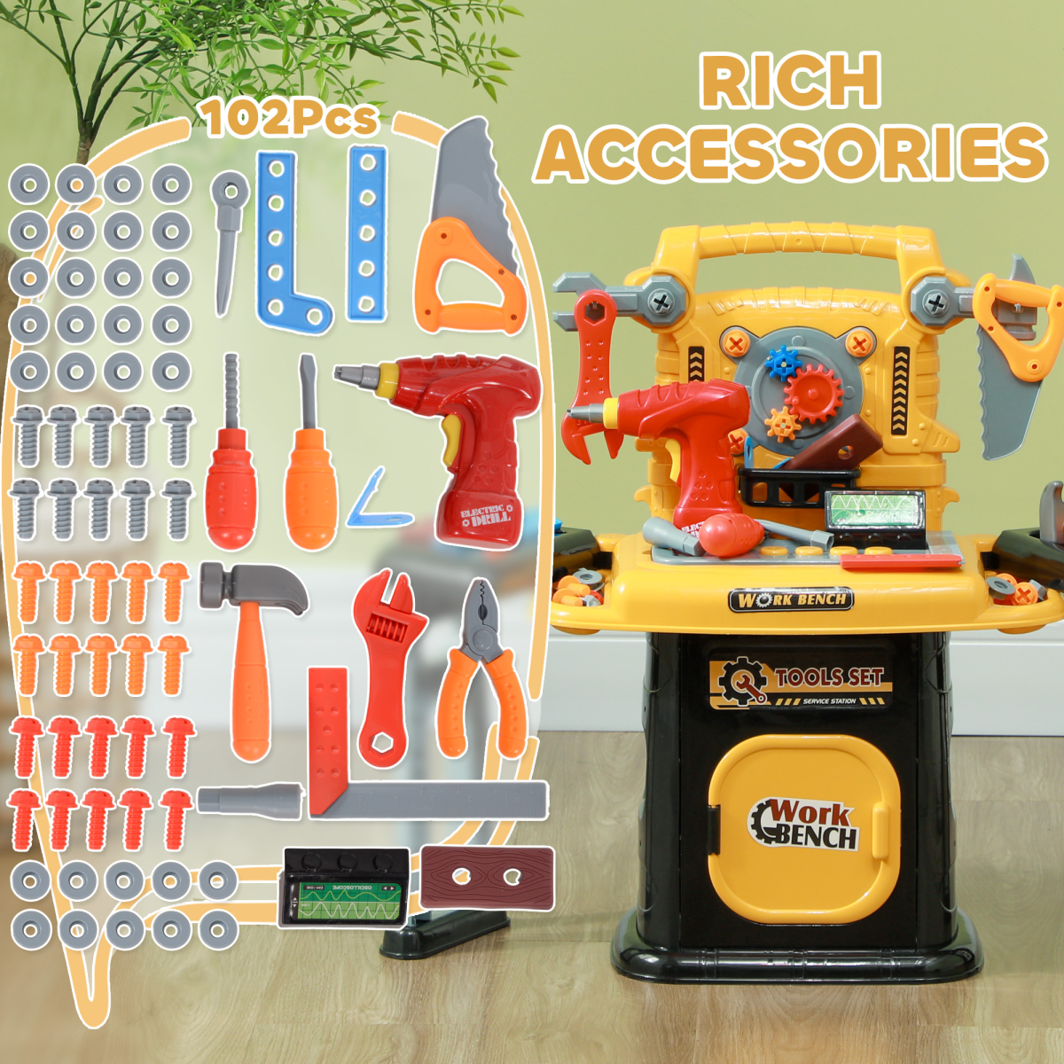 AIYAPLAY 102-Piece Kids Tool Set with Electric Drill & Storage