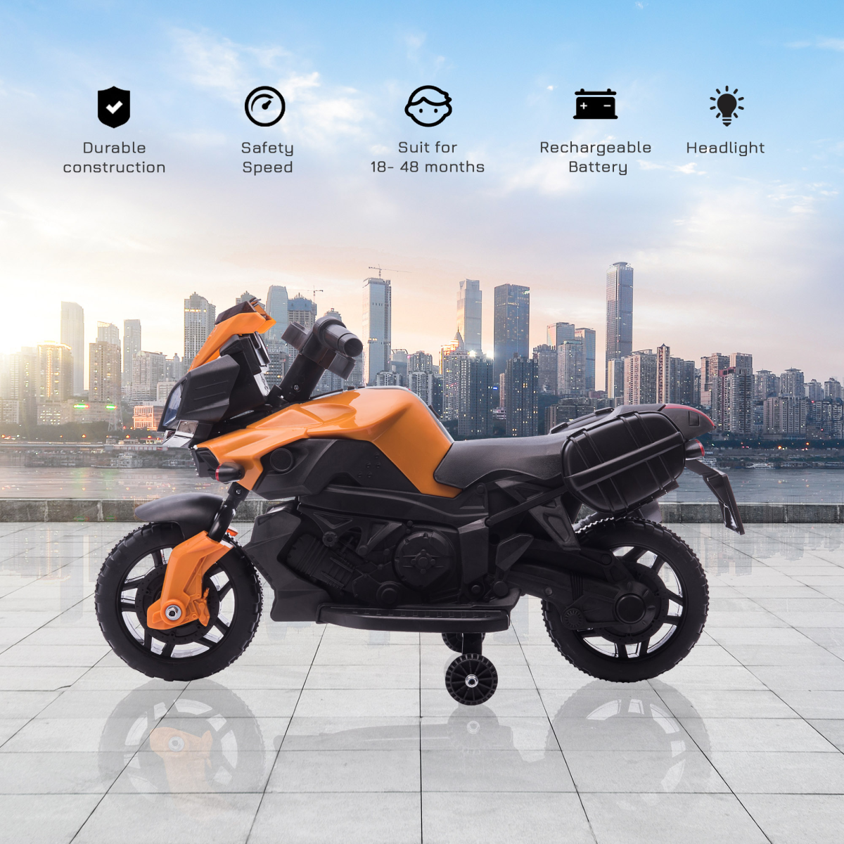 Thrilling Orange 6V Electric Motorcycle Ride-On for Toddlers