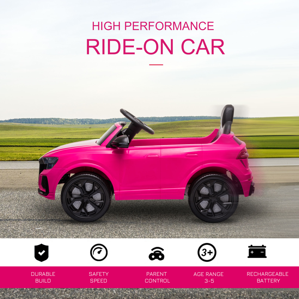 Pink Audi RS Q8 Kids Electric Ride-On Car with Remote Control