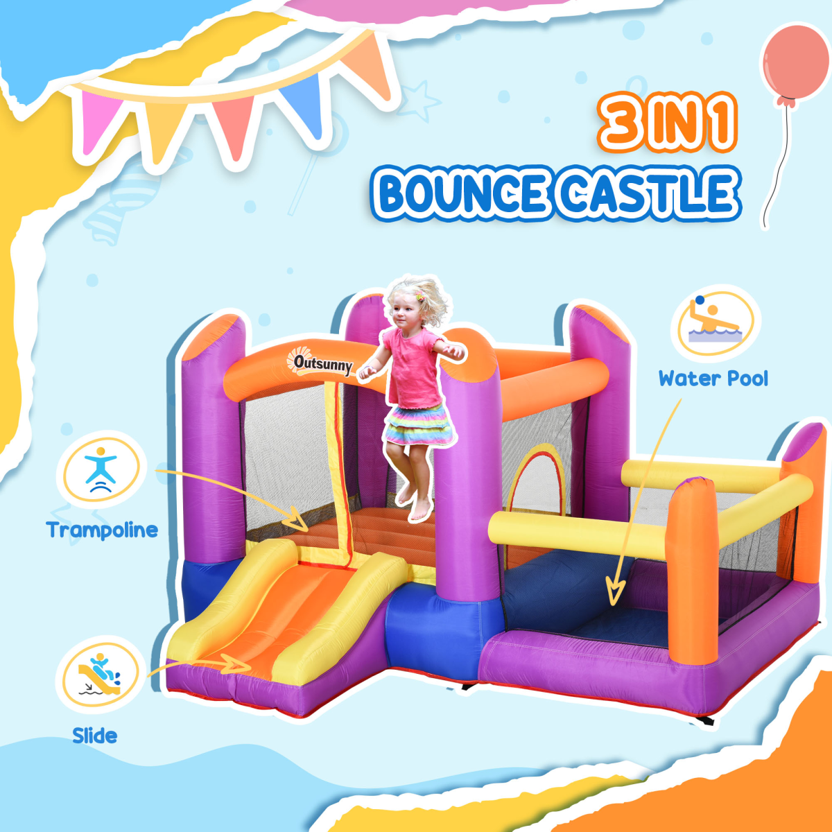 Inflatable Bouncy Castle with Slide & Pool