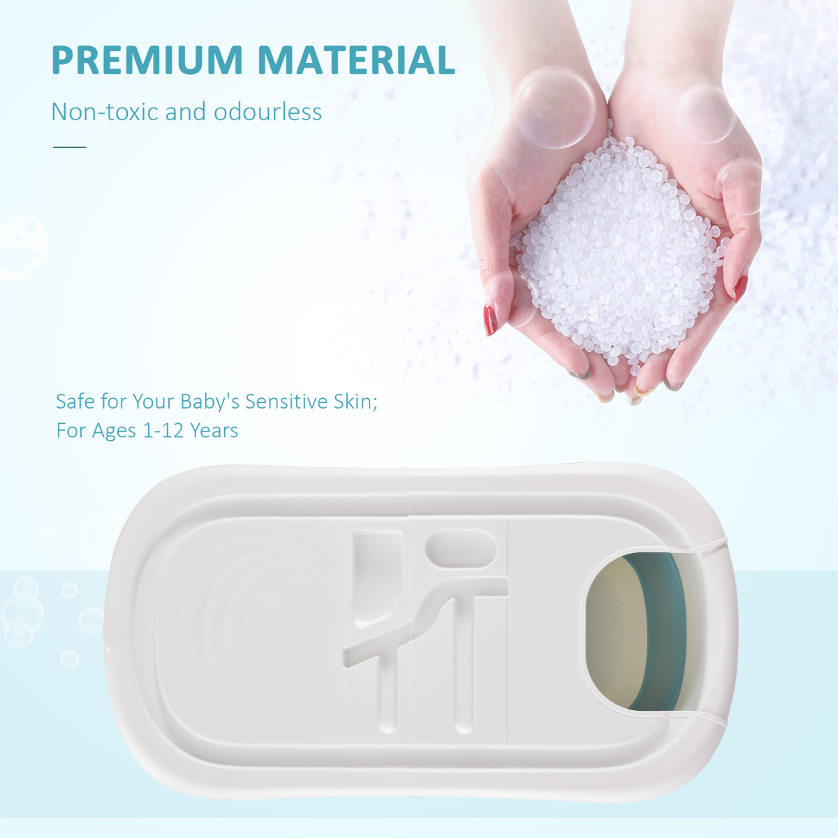 Space-Saving Foldable Kids Bathtub with Lid for Ages 1-12