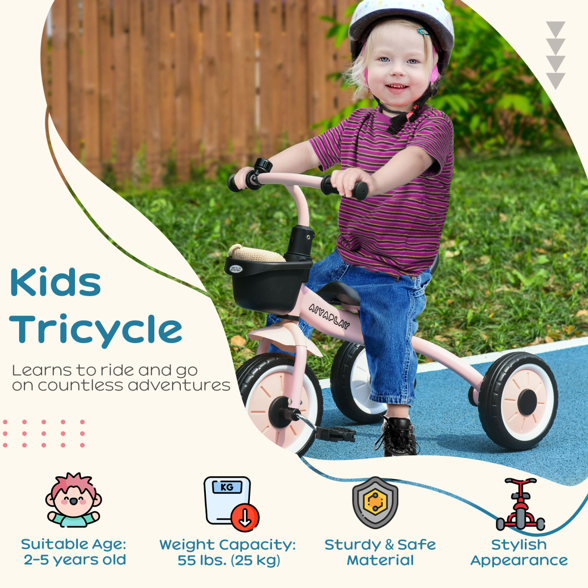 Pink Kids Trike: Adjustable Seat, Basket & Bell - Perfect for Ages 2-5!