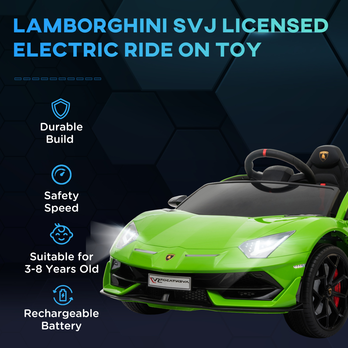 Lamborghini SVJ 12V Ride-On Car w/ Lights Music Remote 3-8 Yrs Green