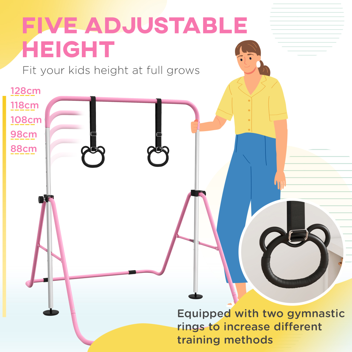 Adjustable Pink Kids Gymnastics Bar