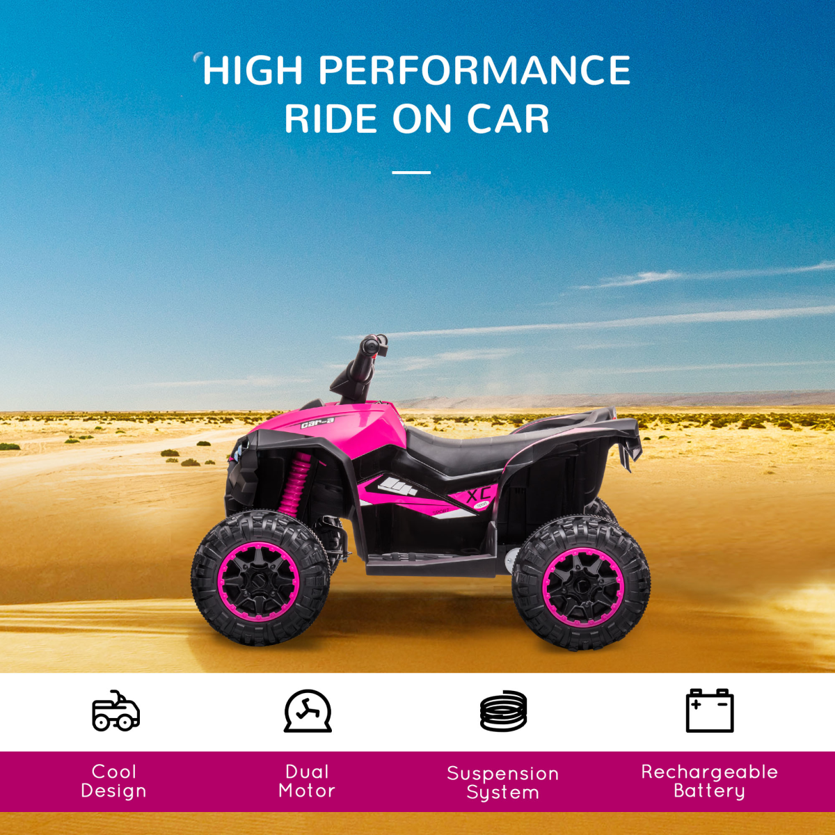 Pink 12V Kids Ride-On Quad ATV for Ages 3-5
