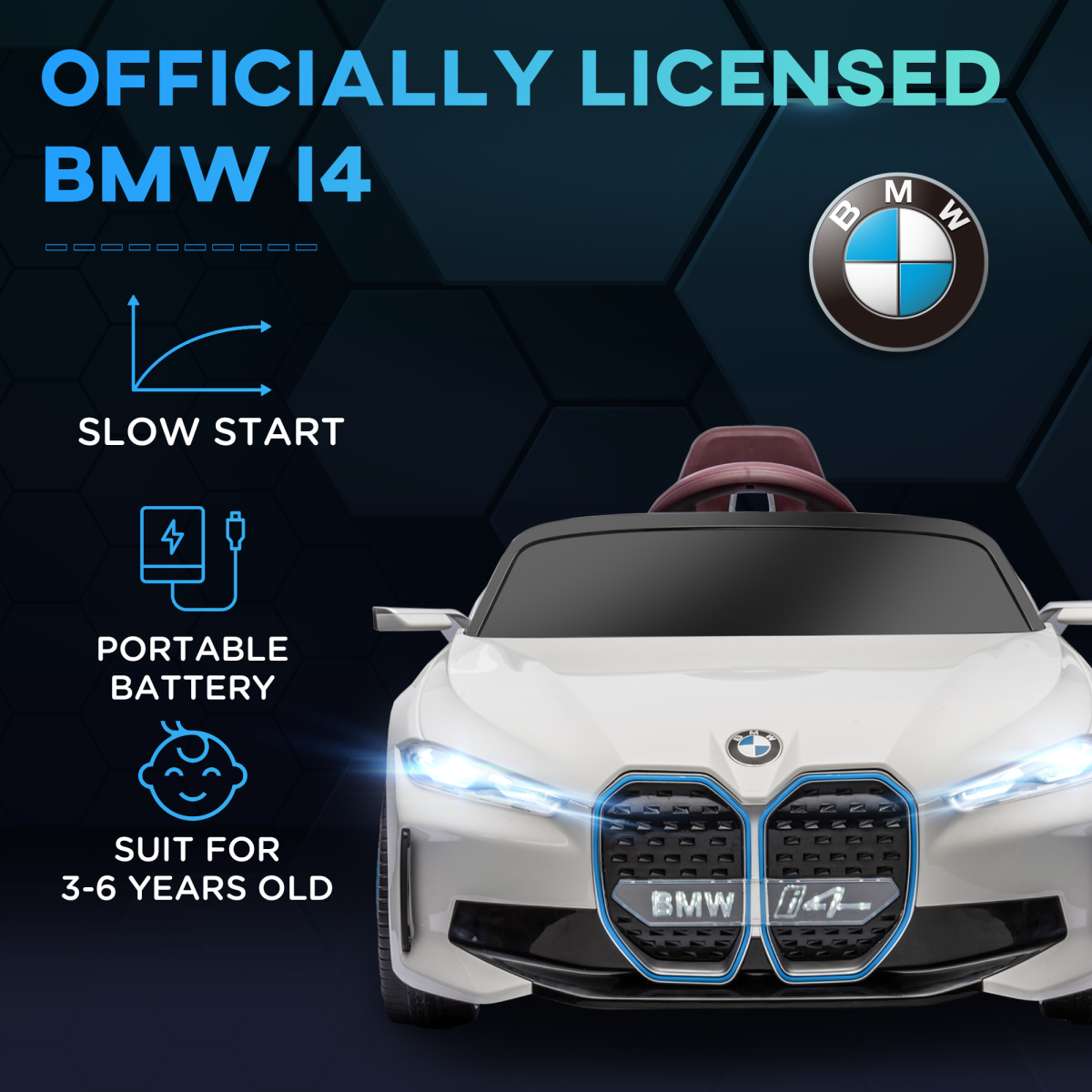 BMW i4 12V Kids Electric Ride-On Car - White | Fun & Safe for Ages 3-6!