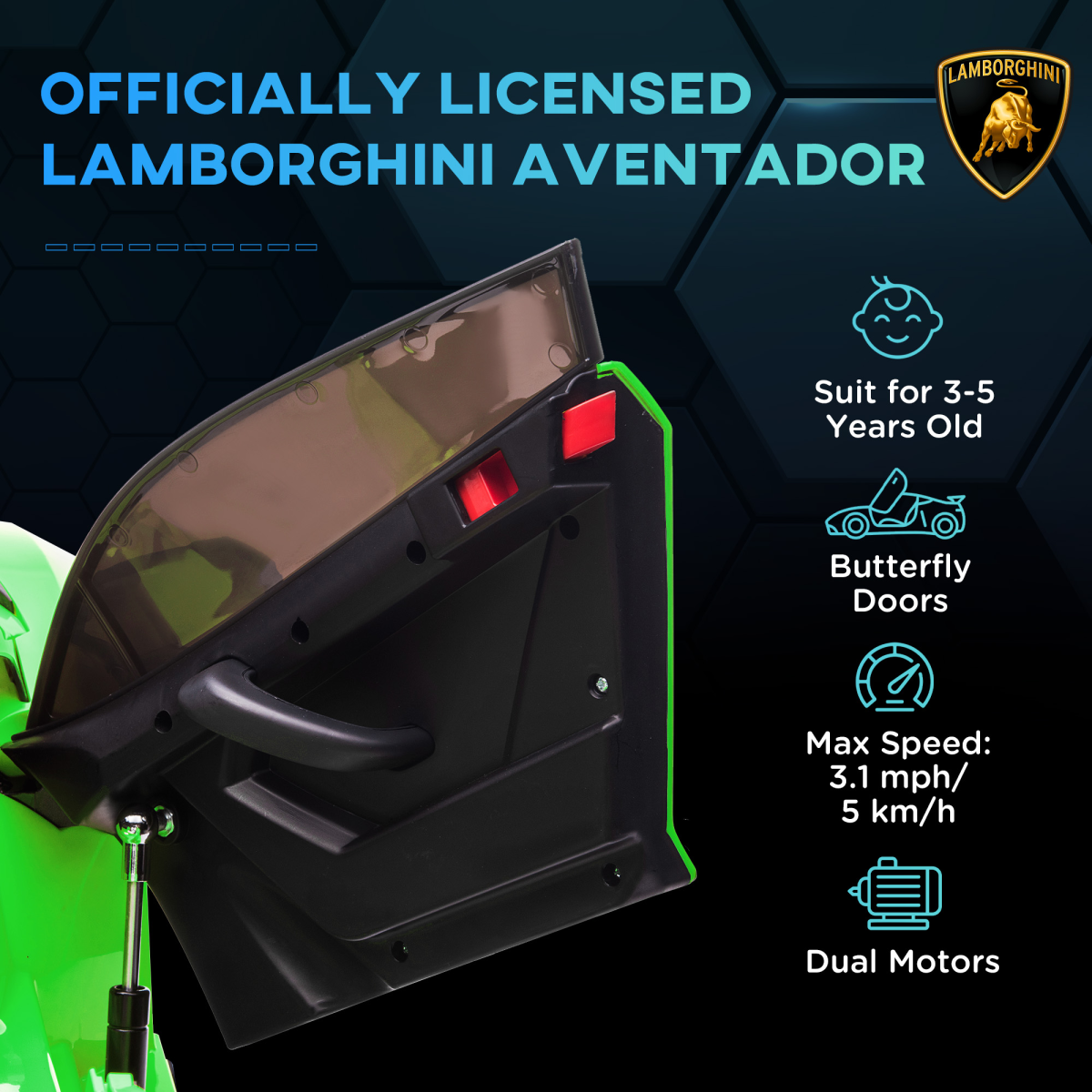 Lamborghini Aventador 12V Kids Electric Ride-On Car - Green, Fun & Stylish!