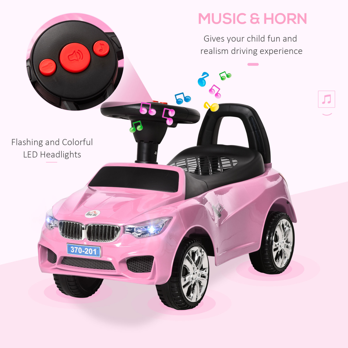 Pink Toddler Ride-On Car - Foot-to-Floor Walker with Music & Storage