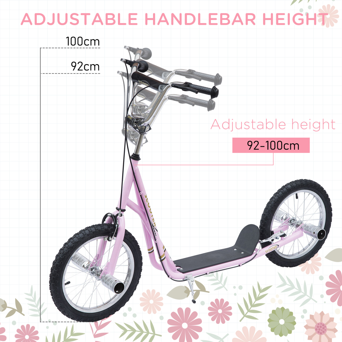 Adjustable Pink Stunt Scooter for Kids 16" Wheels