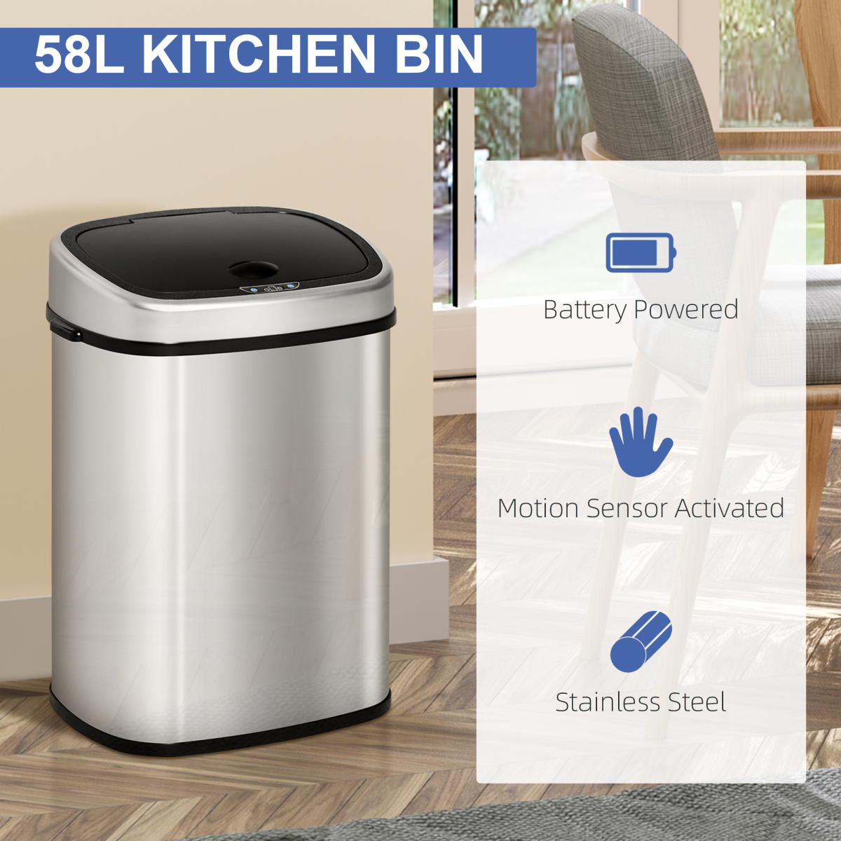 Sensor Bin  58L ABS Plastic and Mirror Stainless Steel
