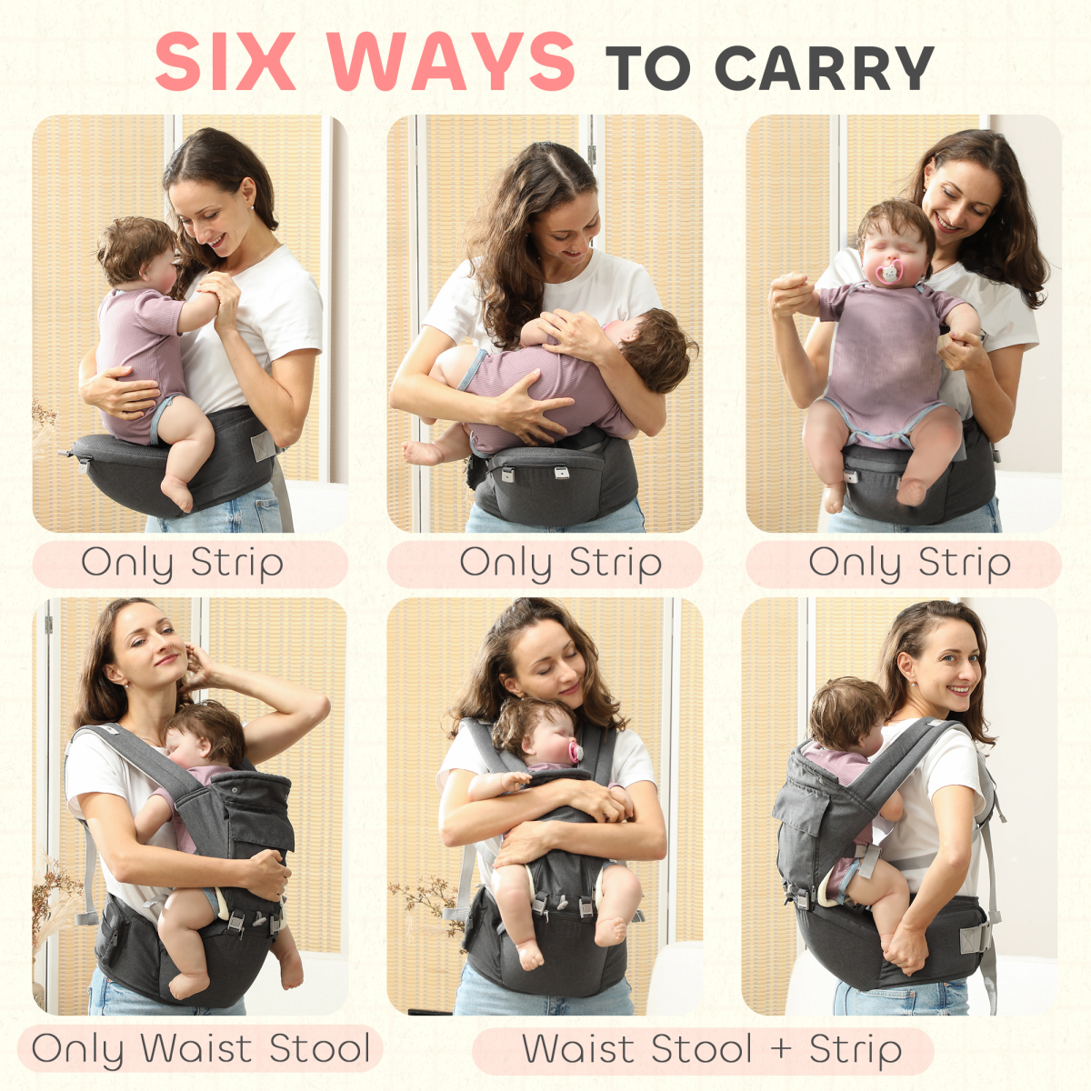 AIYAPLAY Ultimate 6-in-1 Ergonomic Baby Carrier - Grey