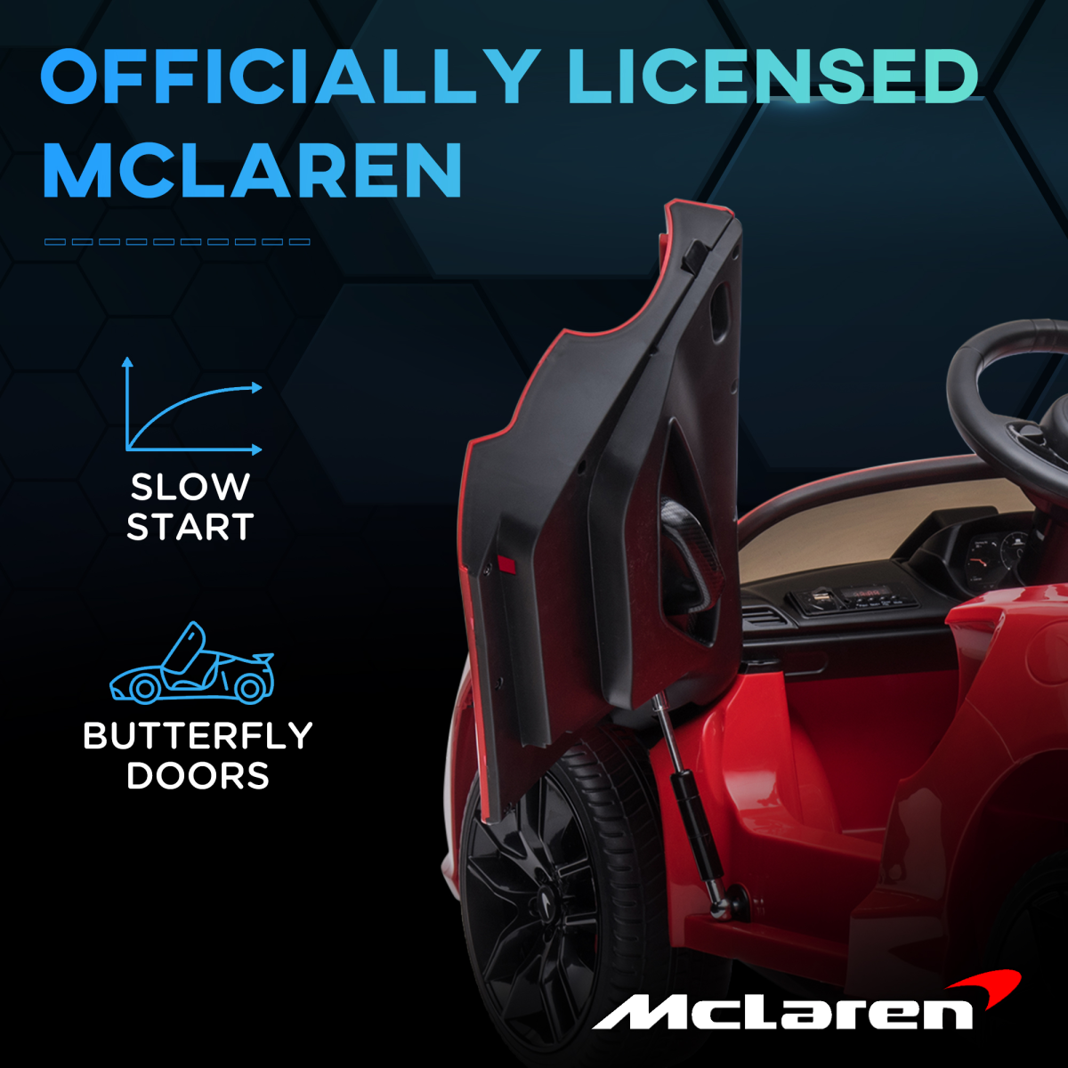 McLaren 12V Kids Electric Ride-On Car with Remote Control & Music - Red