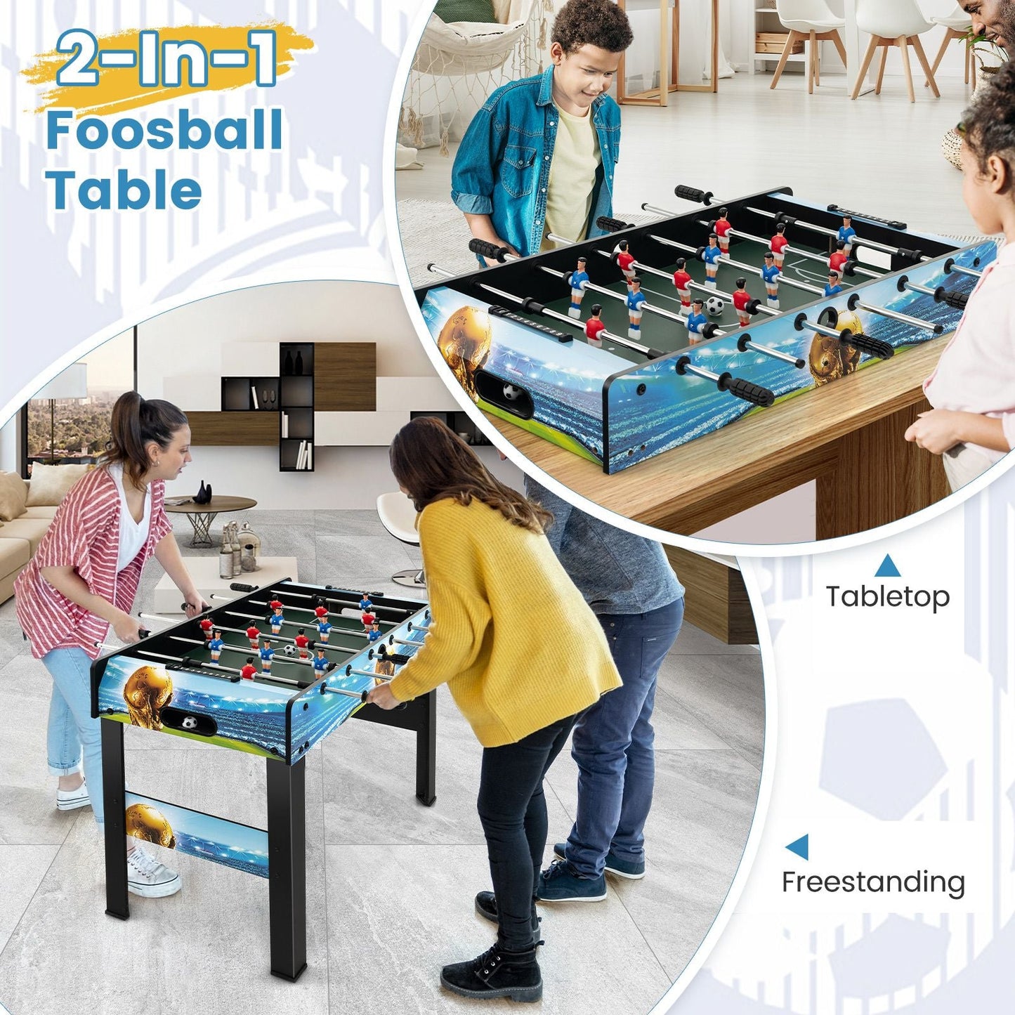 Freestanding Soccer Game Table with Removable Legs for Home Game Room Bar