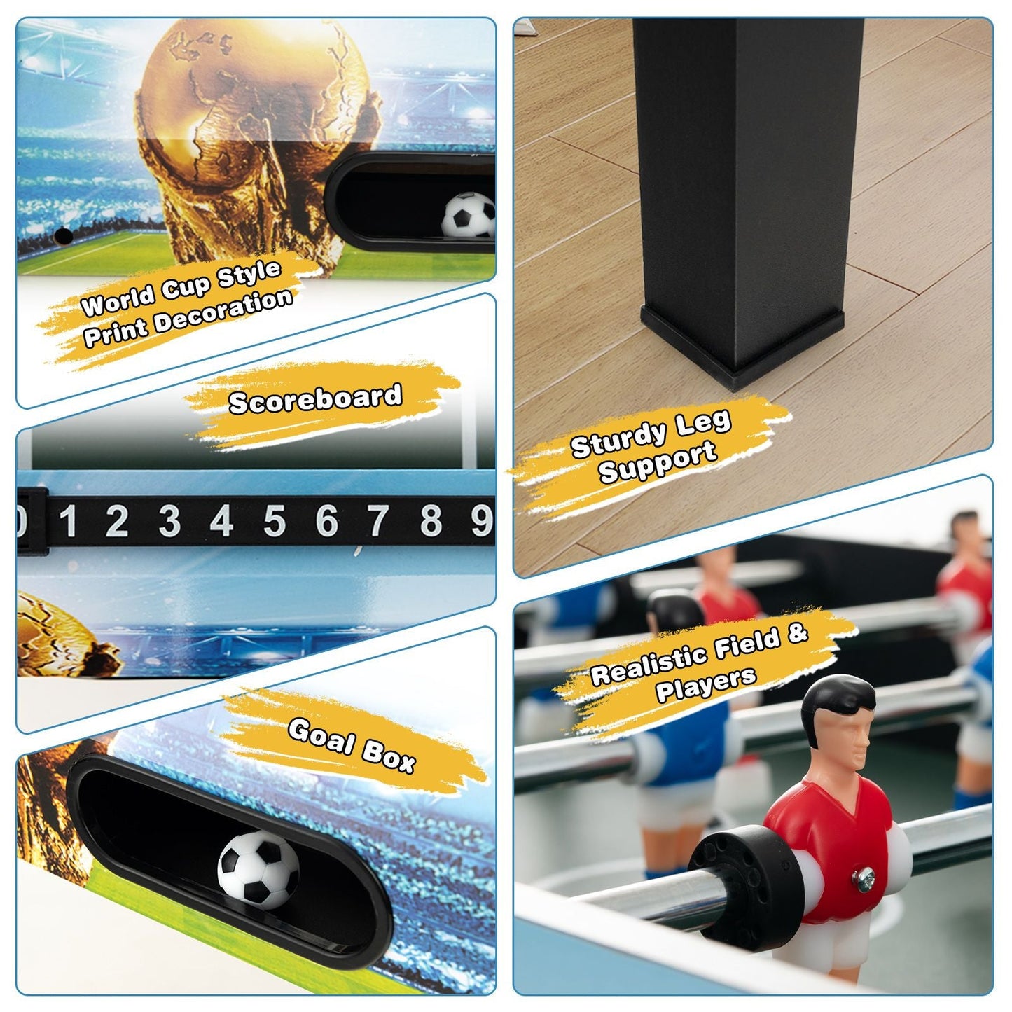 Freestanding Soccer Game Table with Removable Legs for Home Game Room Bar