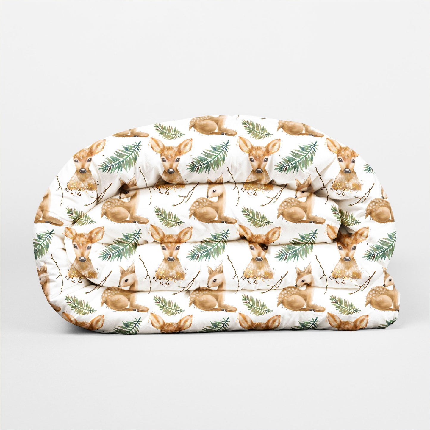 Deers & Fern Leaves Watercolor Duvet Cover Set