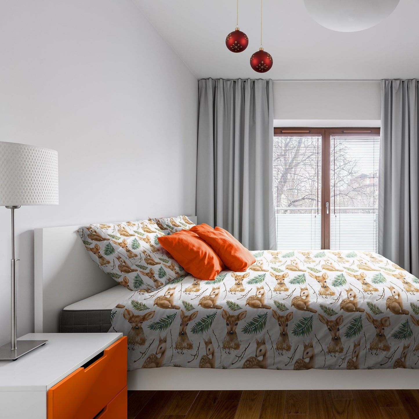 Deers & Fern Leaves Watercolor Duvet Cover Set