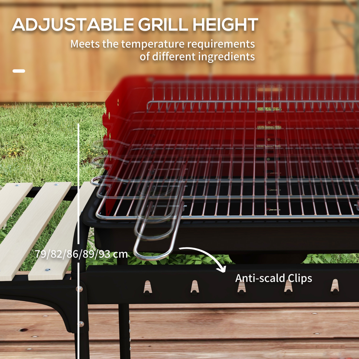Charcoal BBQ Grill Trolley 5-Level Height & Storage Shelves