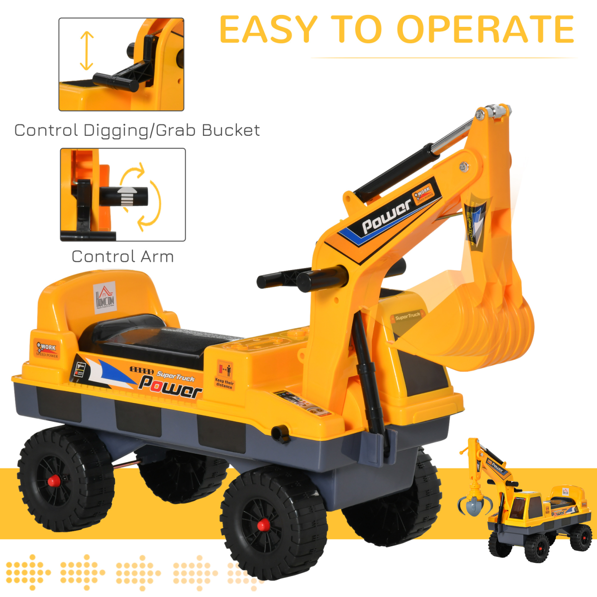Yellow Excavator Digger Toy for Kids 2-3 Years