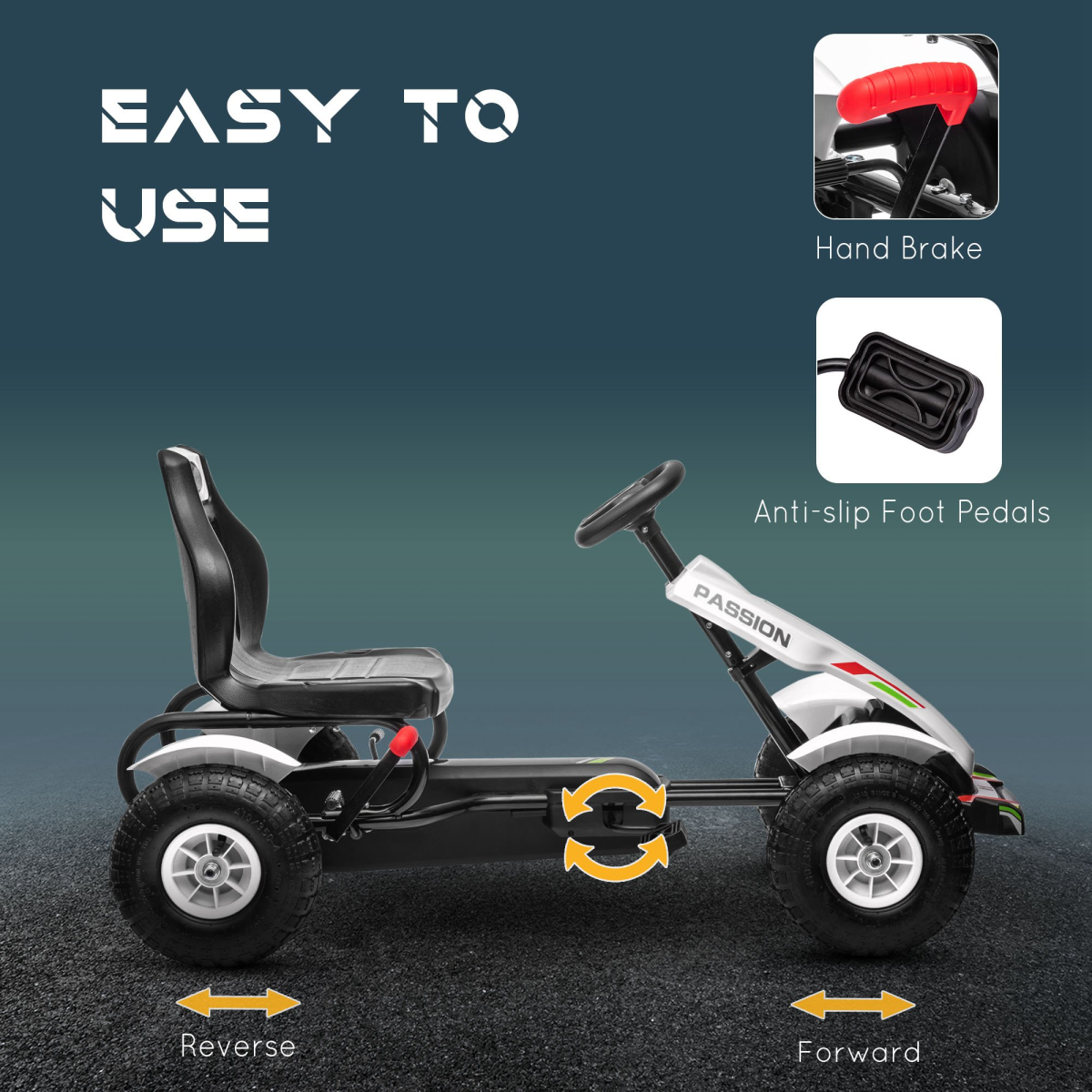 Adventure Ready: Adjustable Kids Pedal Go Kart with Inflatable Tires - White