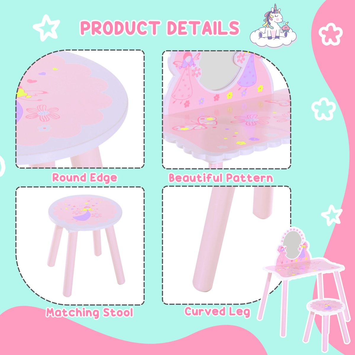Enchanting Girls Pink Dressing Table Play Set