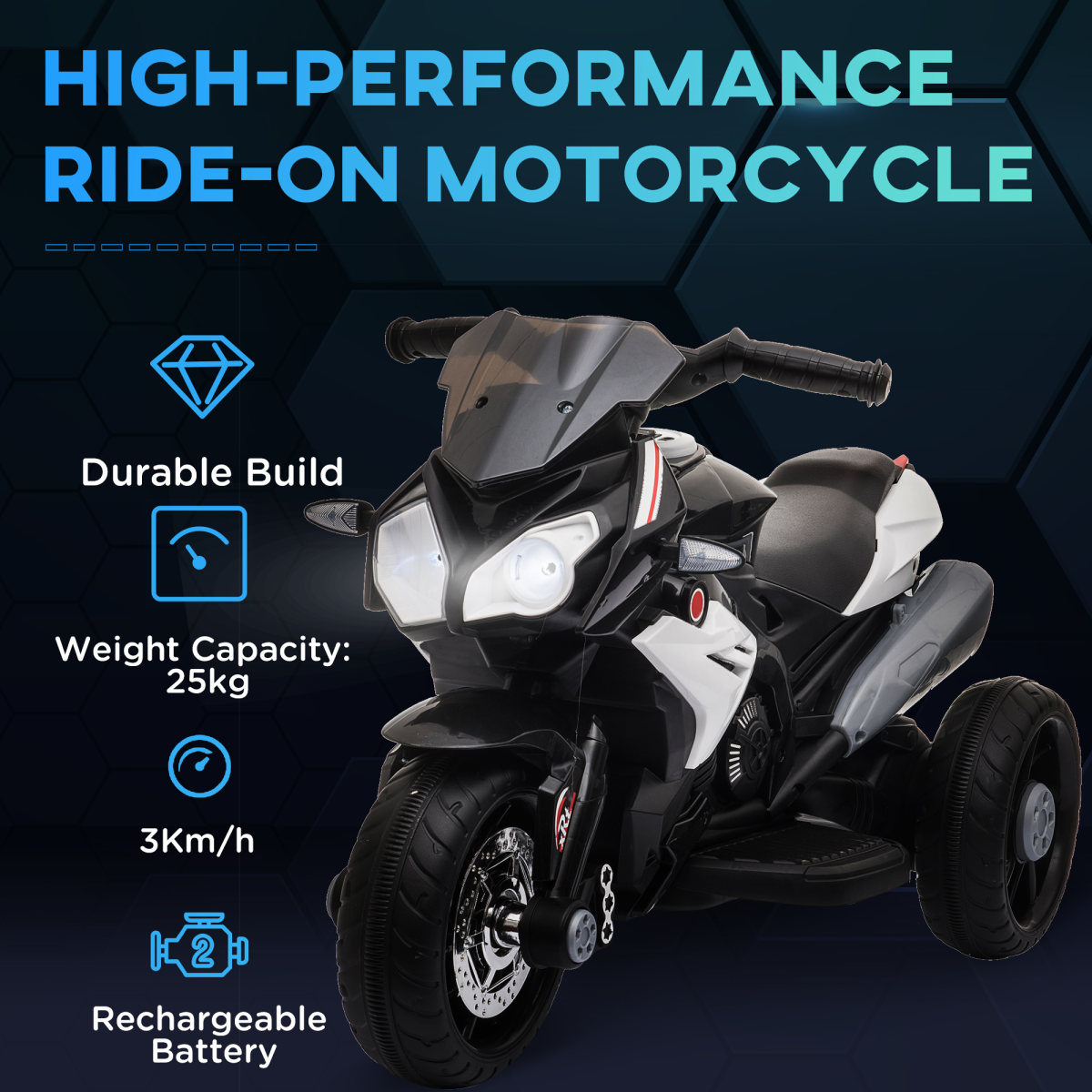 Electric Kids Motorcycle Ride-On with Music & Lights 6V