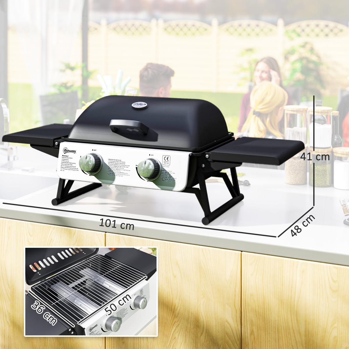 Compact Gas BBQ Grill with Thermometer