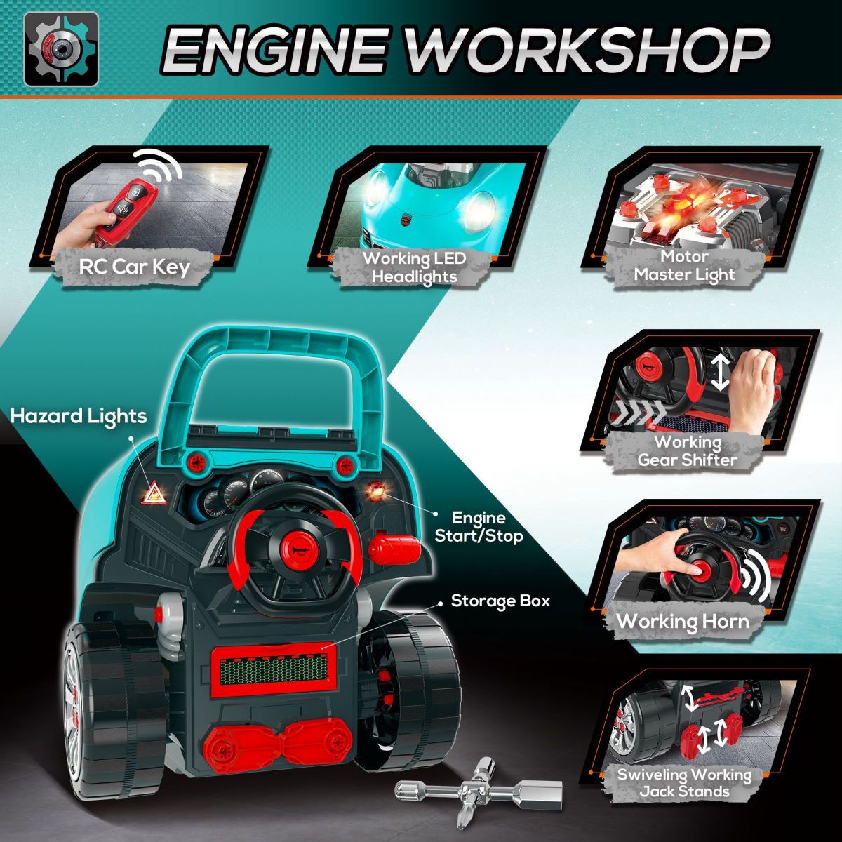 Ultimate DIY Kids Truck Engine Toy Set – Teal Green