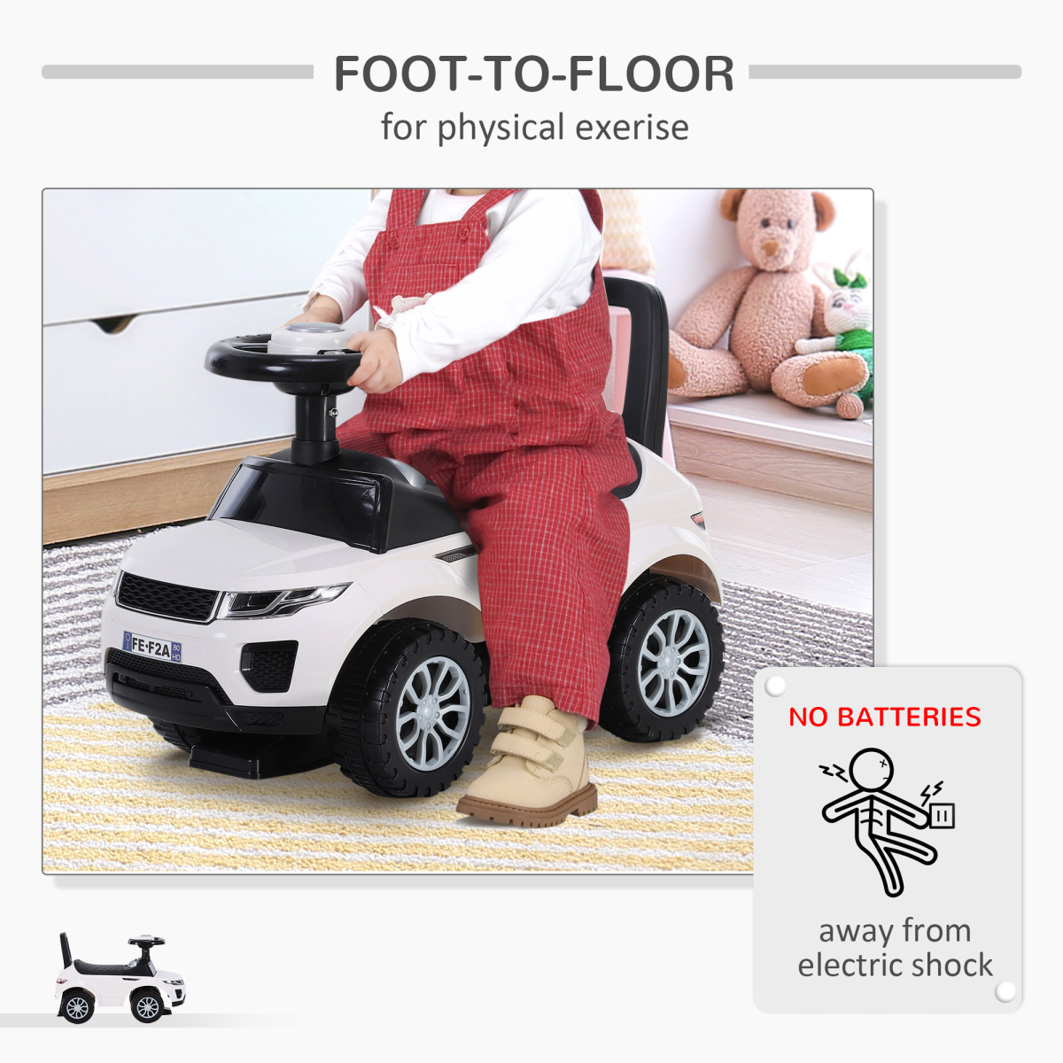 3-in-1 Ride On Car Foot To Floor Slider Toddler w/ Horn Steering White