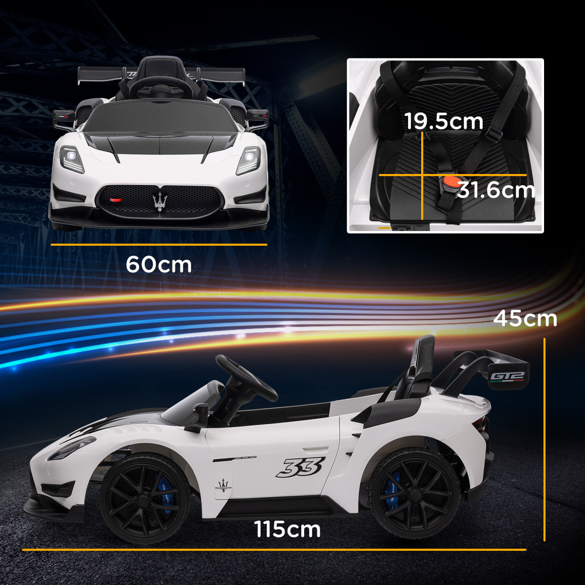 AIYAPLAY Maserati GT2 Licensed 12V Electric Ride on Car w/ Remote