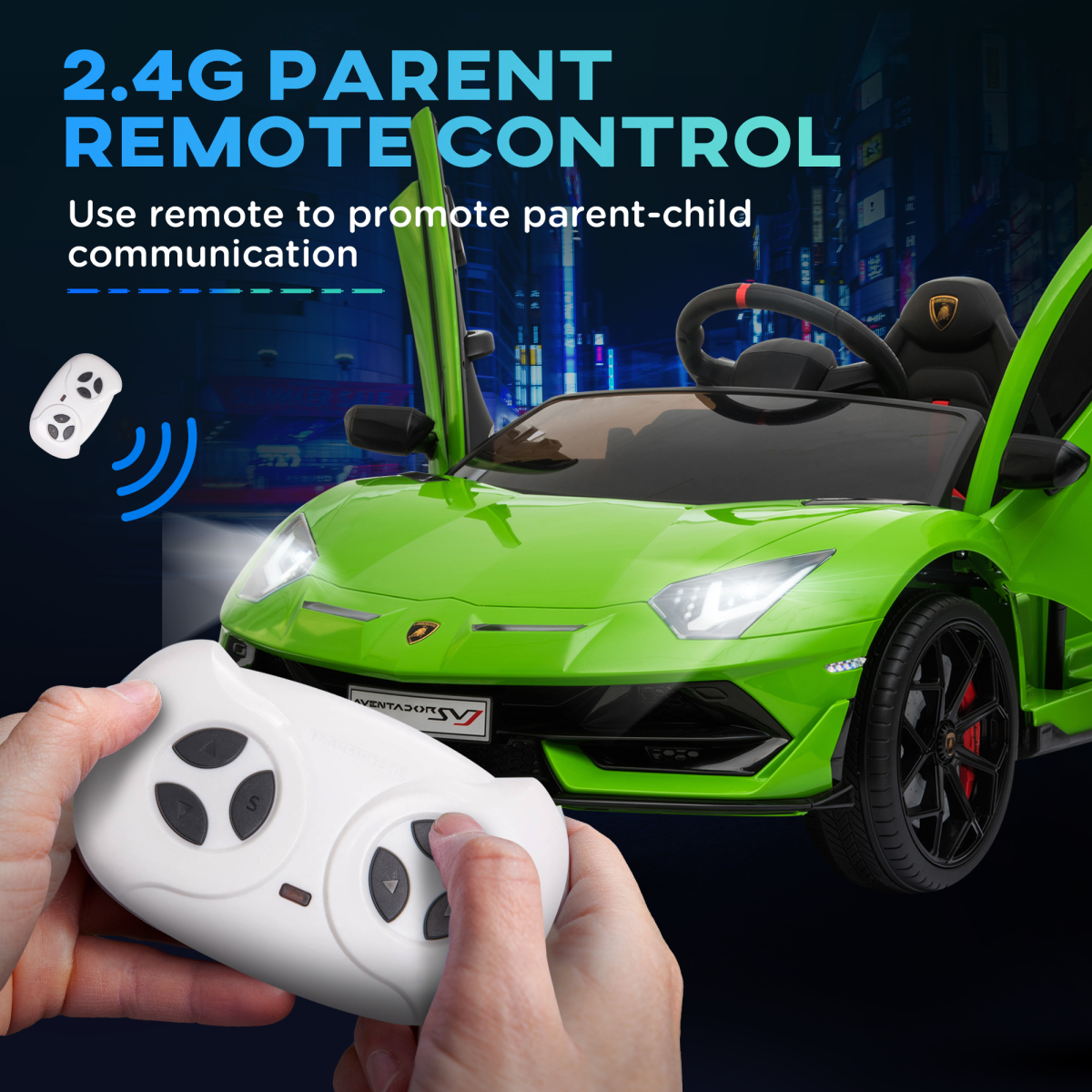 Lamborghini SVJ 12V Ride-On Car w/ Lights Music Remote 3-8 Yrs Green