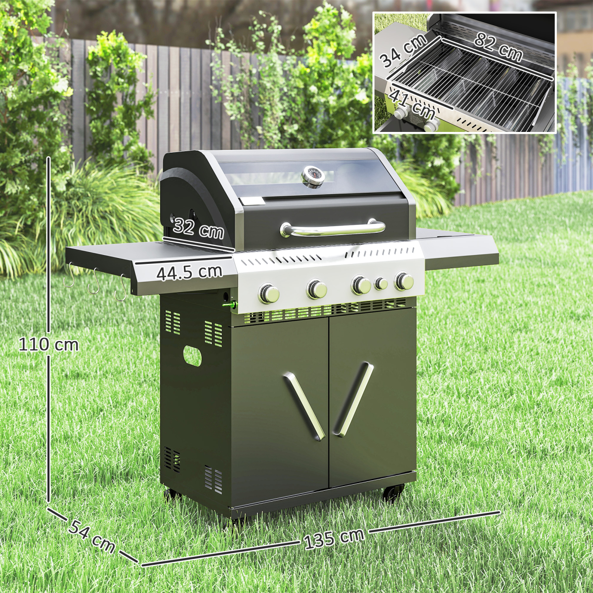 4+1 Burner Gas BBQ Grill With Clear View Lid