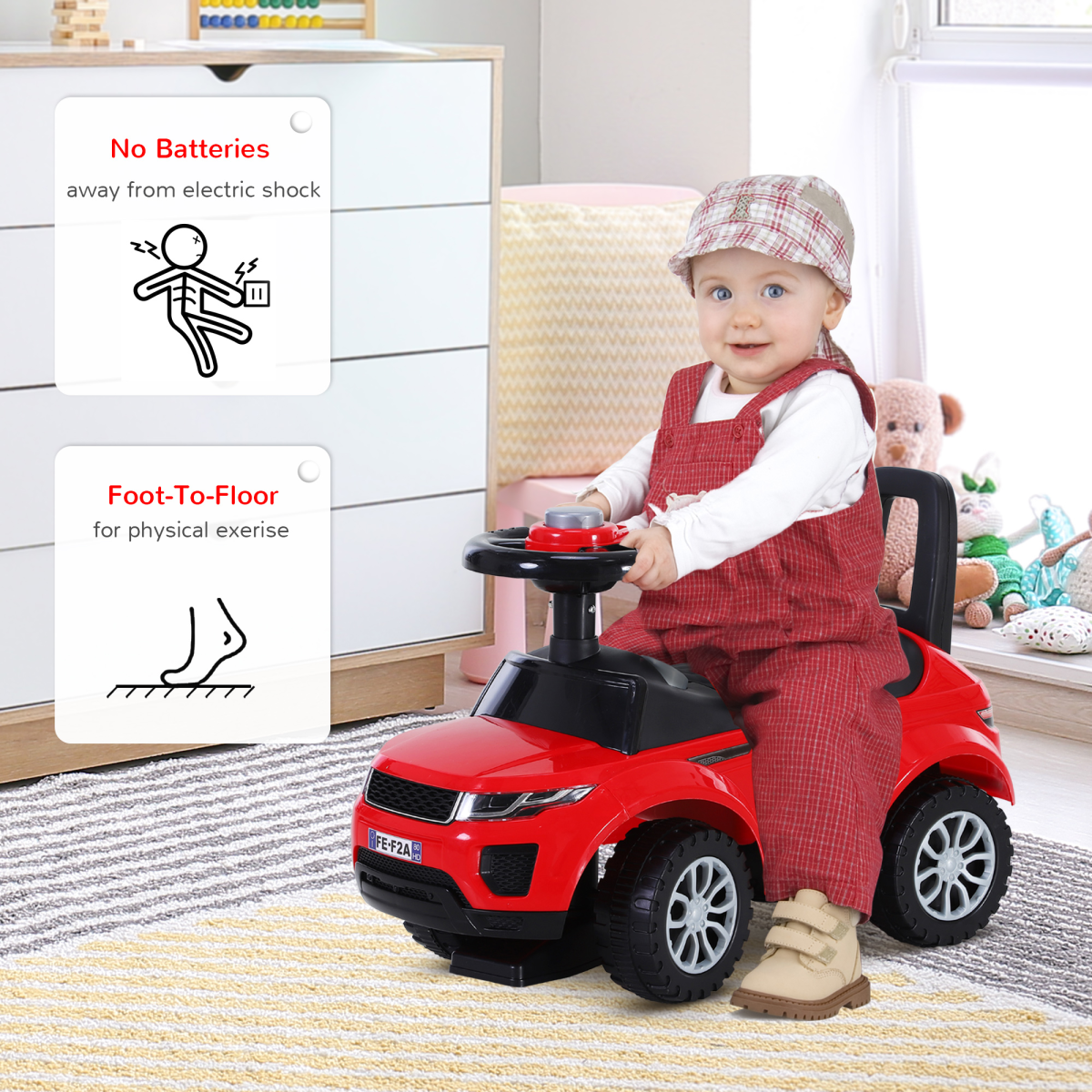 Red 3-in-1 Toddler Ride-On Car with Horn & Steering