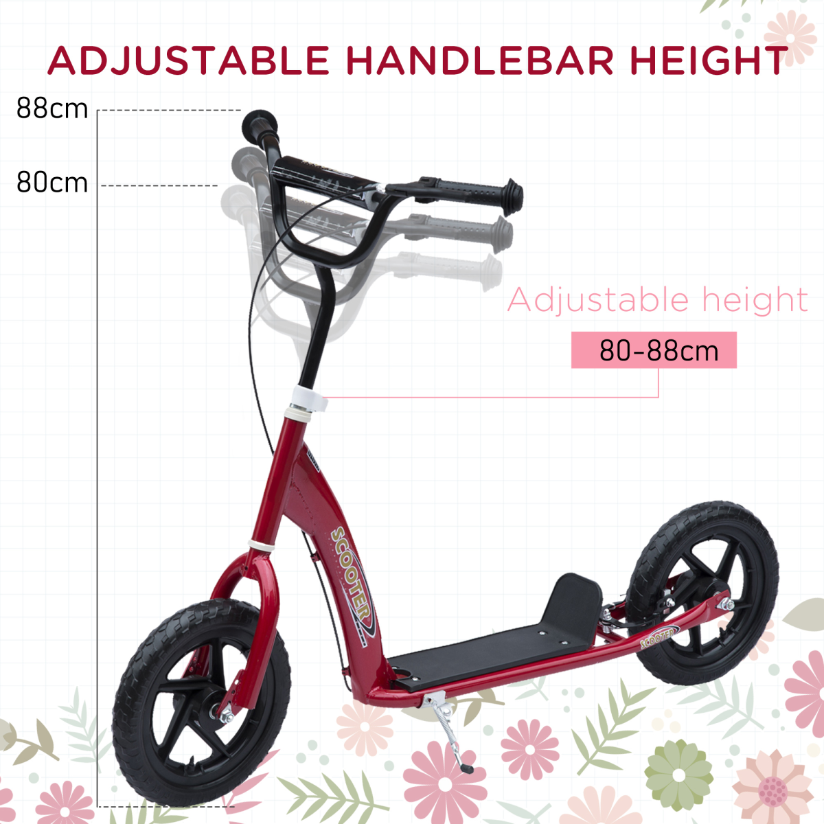 Red Push Scooter for Kids Stunt Bike with 12"